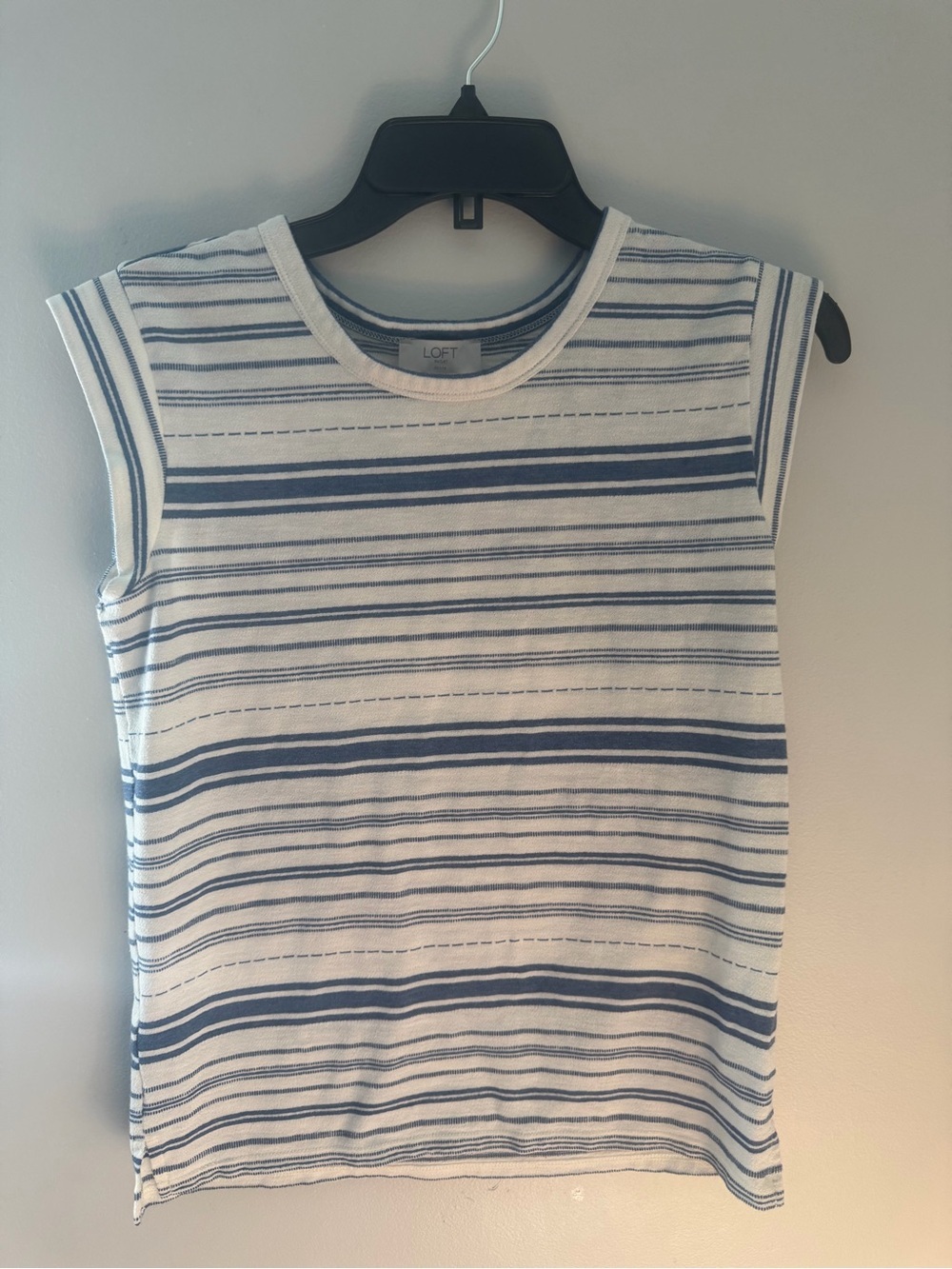 LOFT Blue and White Striped Sleeveless Knit Top size petite XS